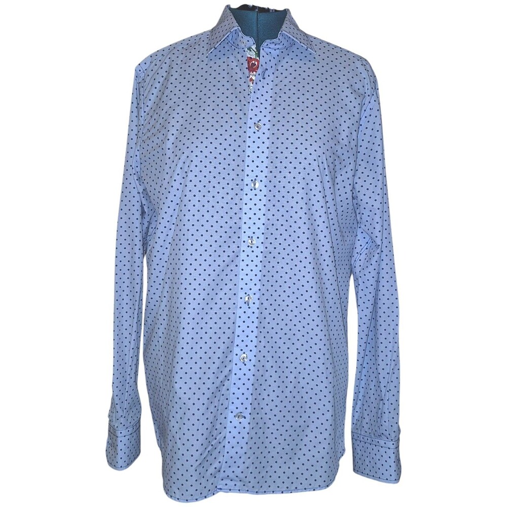 GEORG ROTH MENS POLKA DOT MIXED MEDIA FLORAL BUTTON PANEL SHIRT XL